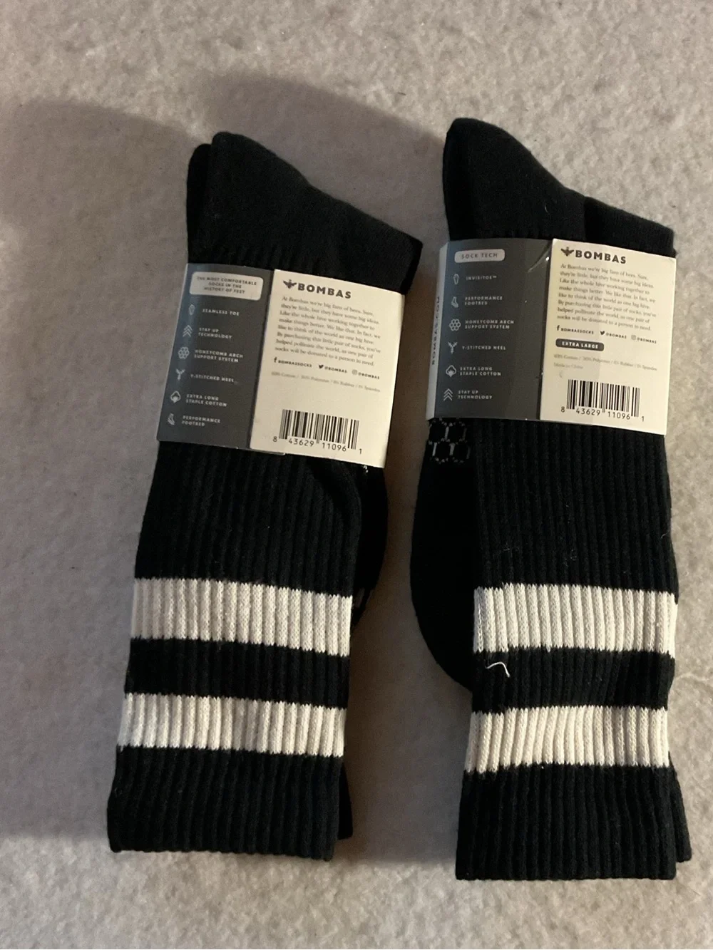Bombas Men’s Black Crew Socks - Pack  XL